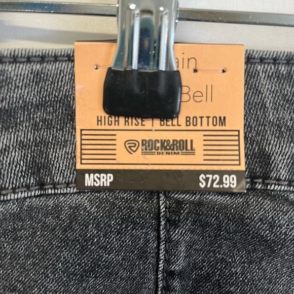NWT Rock & Roll Denim Bargain Button Bell High Rise Bell Bottom Jeans Charcoal - Picture 11 of 13